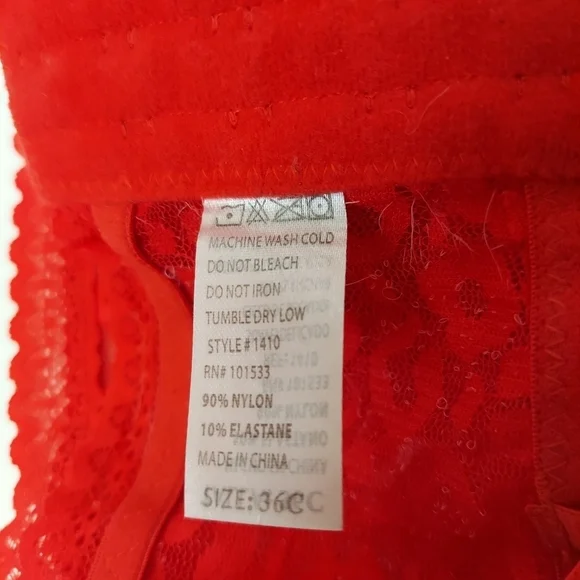 Bra Size 36C Underwire Molded Cup Red Demi Cup Lace Leopard Print Rhinestone - Picture 7 of 10